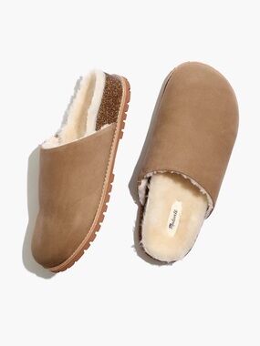 Madewell Layne Nubuck Leather Clog Mule in Light Tan with Shearling - Size 8